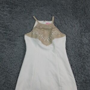 Lilly Pulitzer Dress Womens 0 White Crochet Halter Sheath Mini Lined Party